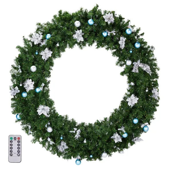 60in Pre‑lit Christmas Wreath – Lighted Artificial Xmas Wreath with 220 Cold & Warm White Lights
