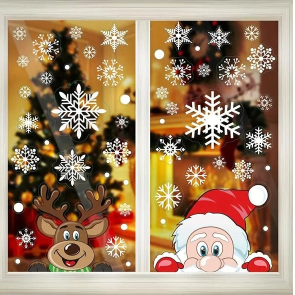 Holiday Window Clings – 4 Sheets of Snowflake & Christmas Character Stickers