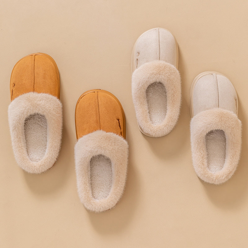 Winter Warm Fluffy Couple Slippers – Non‑Slip Indoor Cotton Shoes