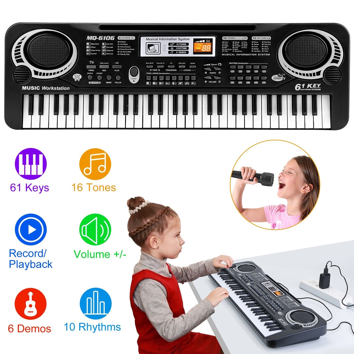 🎹 61 Keys Digital Keyboard with Microphone – Beginner Piano