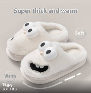 Women’s Warm Indoor Cotton Slippers – Cartoon Big Eye Dog Design